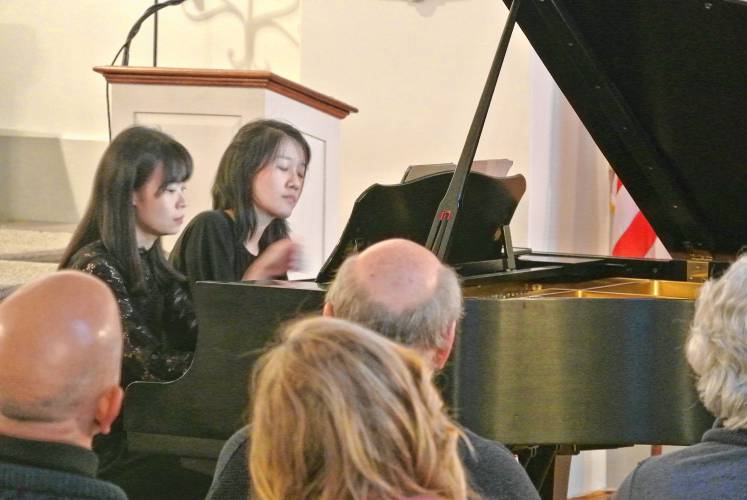 Pianists Cynthia Tseng (left) and Pualina Lim perform at Music on Norway Pond in Hancock on Sunday